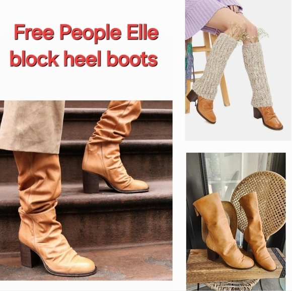 Free People Elle block heel boots brown louch leather boots - Picture 1 of 10